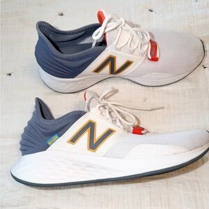 New Balance Men’s Fresh Foam Roav White and Gray Sneakers with Orange Accents 10